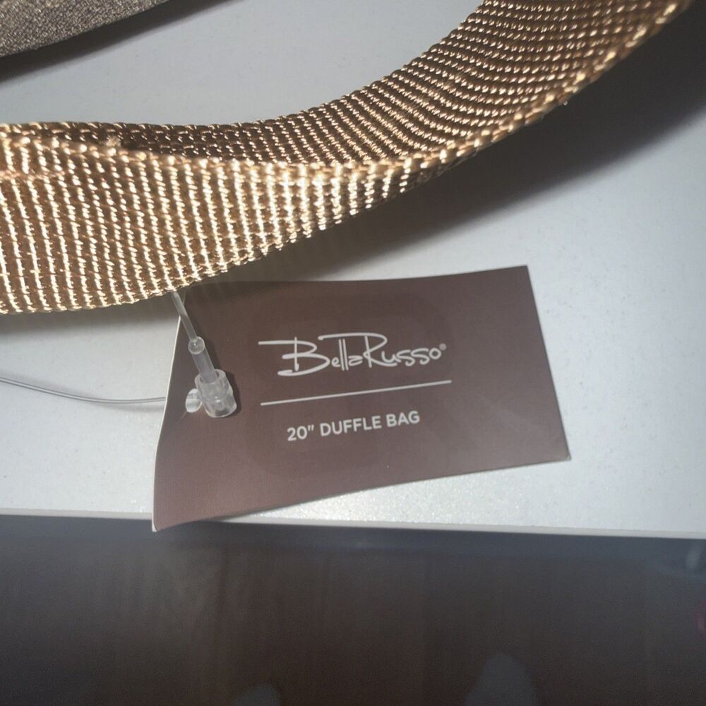 Bella Russo 20" Duffle Tote Weekend Bag TAN/BROWN Canvas Slight Tear By Zipper - Picture 3 of 6
